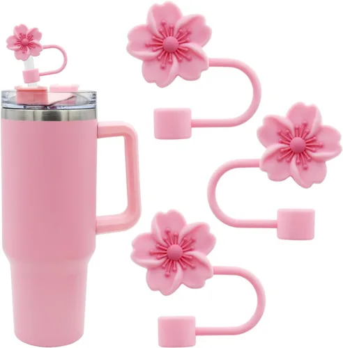 Vista 19 de Tapa de pajita de silicona con flores para vaso Stanley, 10 mm 0.4 pulgadas, tapas reutilizables para regalo de decoración de fiesta