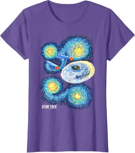 Vista 16 de Star Trek Camiseta de pintura de noche estrellada de la serie original, Negro, S