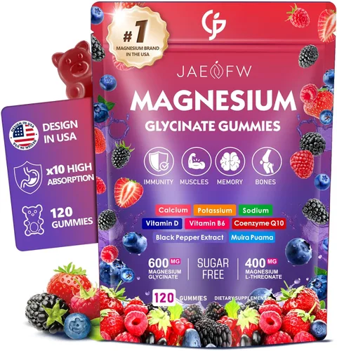 Vista 4 de Gomitas de glicinato de magnesio 400 mg, suplemento de magnesio de alta absorción para mujeres, hombres y niños, apoyo muscular y relajación, sin