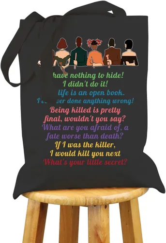 Vista 6 de VAMSII Clue the Movie Tote bag Murder Mystery Shoulder Bag Mrs. White Quote Bolsa de compras de comestibles Bolso secreto negro