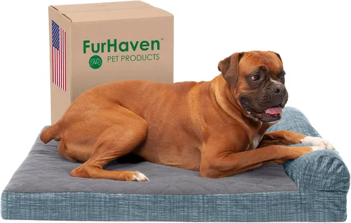 Vista 39 de Furhaven Cama de espuma viscoelástica para perros grandes con refuerzos extraíbles y funda lavable, para perros de hasta 95 libras - Sofá de Gris