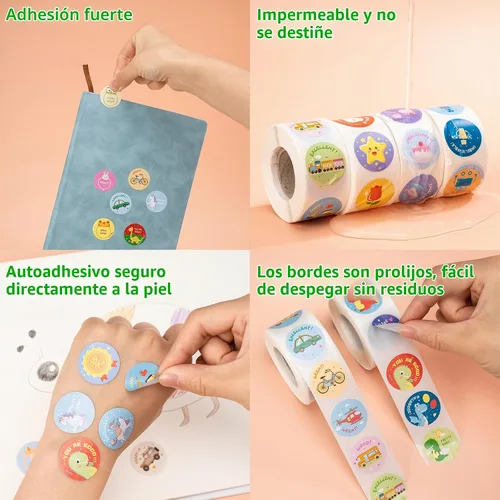 Vista 5 de 3 rollos de calcomanías motivacionales para niños, 1500 unidades de calcomanías de recompensa para maestros, suministros escolares, calcomanías