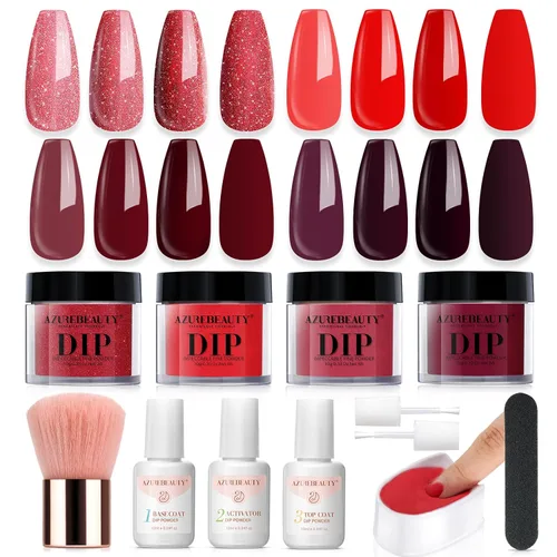 Vista 14 de Azurebeauty - Kit de iniciación de uñas en polvo de inmersión, 4 colores, purpurina de piel desnuda para todas las estaciones, juego de polvo