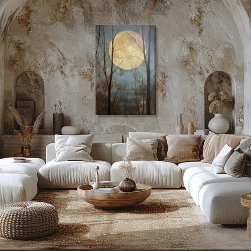 Vista 5 de WLZWD Arte de pared vintage de luna llena, impresión artística mística de bosque de medianoche, arte de academia oscura, póster estético, pintura
