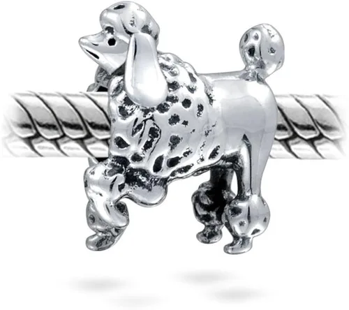 Vista 2 de Dije de cuentas de perro de perro pequeño con diseño de caniche, para mujeres, adolescentes, oxidado, plata de ley 925, se adapta a pulseras