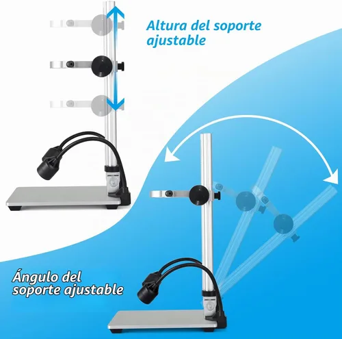 Vista 5 de Koolertron Soporte de microscopio digital LCD, brazo de extensión de aluminio de 12 pulgadas con 2 luces de llenado, soporte de enfoque manual