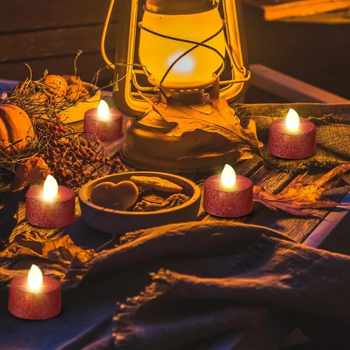 Vista 7 de Retisee 48 velas LED sin llama, con purpurina, velas falsas eléctricas para centros de mesa, funciona con pilas, decoración romántica de invierno