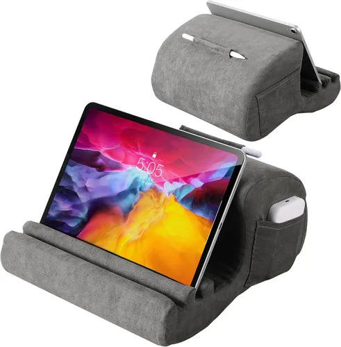 Vista 11 de CreaDream Soporte de almohada para tablet, soporte para tablet para cama, regazo con 3 ángulos de visión, bolsillo, soporte para lápiz capacitivo