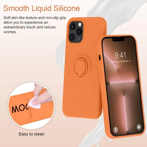 Vista 2 de MOCCA Funda compatible con iPhone 13 Pro Max de 6.7 pulgadas con soporte de anillo, silicona líquida, forro de microfibra, funda protectora