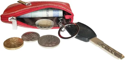 Vista 5 de Monedero pequeño de piel auténtica, bolsa de cambio, monedero de color sólido con cremallera, llavero, anillo, tarjetero de crédito para mujeres
