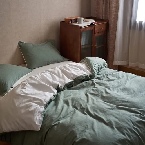 Vista 2 de MILDLY Juego de funda de edredón 100% algodón, color liso (verde salvia, 78,818.9 in)