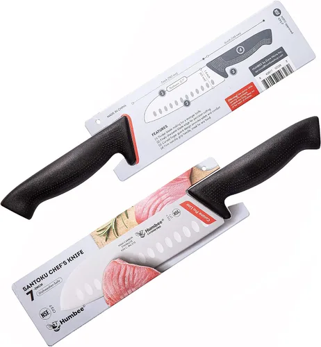 Vista 2 de Chef Santoku Cuchillo de cocina ultra afilado de 7 pulgadas, cuchillo de chef japonés profesional certificado NSF CP2-7 negro