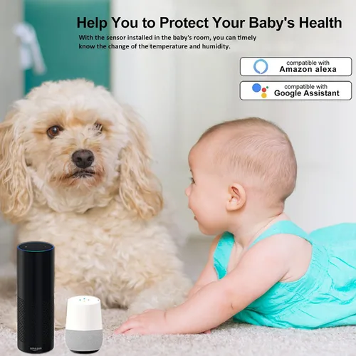 Vista 2 de PHOVOLT Sensor de termómetro higrómetro WiFi para el hogar, sensor de humedad inalámbrico para interiores y exteriores, con alerta de notificación