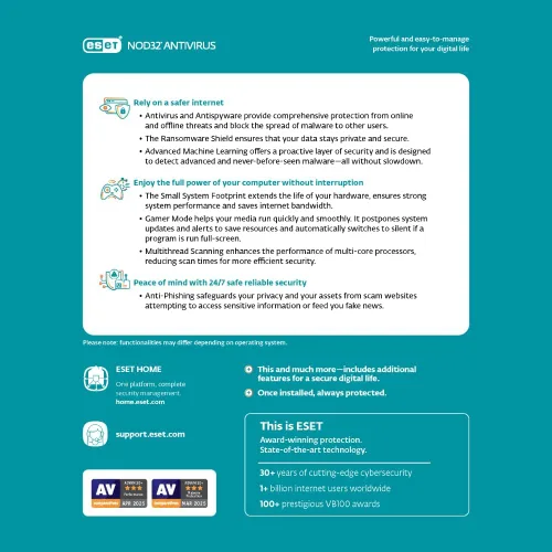 Vista 2 de ESET NOD32 Antivirus 2025 Edition 1 Device 1 Year Antivirus Software Gamer Mode Small System Footprint Digital Download [PC/Mac]
