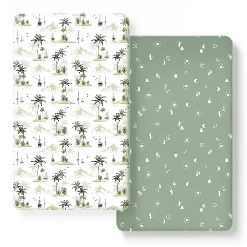 Vista 13 de GRSSDER Juego de 2 sábanas elásticas para cuna para bebé, ultra suaves, universales, se adaptan a la mayoría de las almohadillas de colchón de cuna