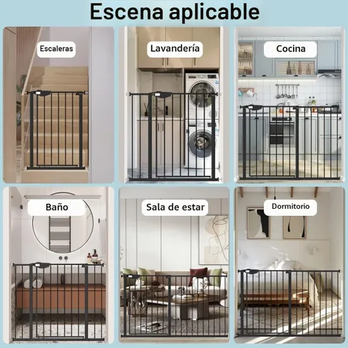 Vista 6 de WAOWAO Triple Lock 49.21-66.54 pulgadas, puerta para bebé extra ancha montada a presión, de paso con bisagra, cierre automático, seguridad de metal