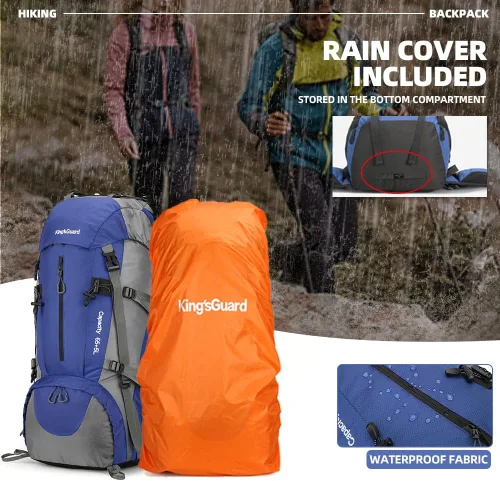 Vista 6 de King'sGuard Mochila de senderismo de 70L con cubierta de lluvia, mochila de viaje impermeable ligera para acampar, mochila grande Azul (deepblue)