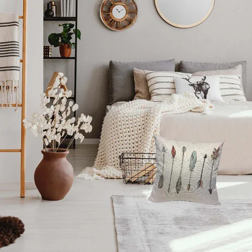 Vista 3 de TKS MITLAN - Funda de cojín decorativo, estilo boho, con flechas dibujadas a mano en acuarela. Funda de almohada para sofá, cama y coche, de 18 x 18