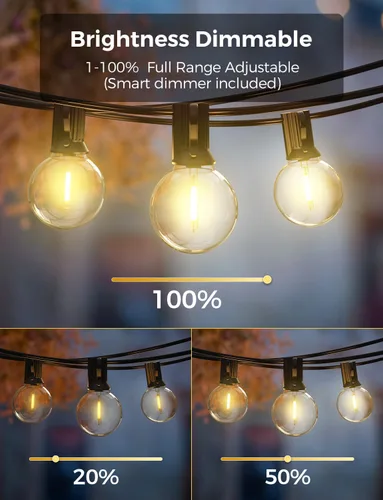 Vista 4 de XMCOSY+ Guirnalda de luces inteligentes para exteriores, luces de patio G40 de 75 pies con 34 bombillas LED regulables, control WiFi y aplicación