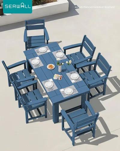 Vista 7 de SERWALL Juego de mesa y sillas de comedor para exteriores HDPE para 4 Azul marino