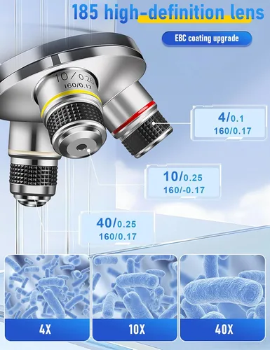 Vista 4 de Microscopio compuesto binocular 40X-2000X, microscopio profesional de grado de investigación con platinas mecánicas duales y perillas coaxiales