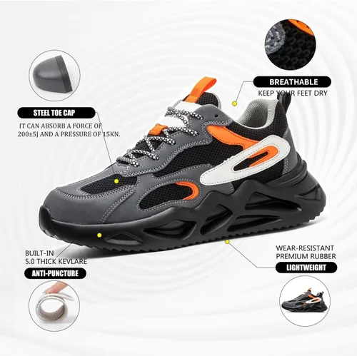 Vista 3 de Zapatos de punta de acero para mujeres y hombres, zapatos de seguridad de trabajo de ajuste ancho, ligeros, antideslizantes, cómodos, compuestos
