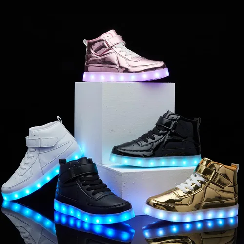 Vista 5 de Zapatos con luz LED para niños, carga USB, luz intermitente, zapatos deportivos de caña alta para niños y niñas, unisex