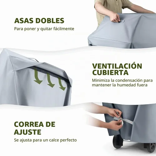 Vista 5 de Cubierta prémium para parrilla para todo tipo de clima, 58 pulgadas, doble capa de tela oxford 600D, 100 % impermeable, para parrilla a gas, con Gris