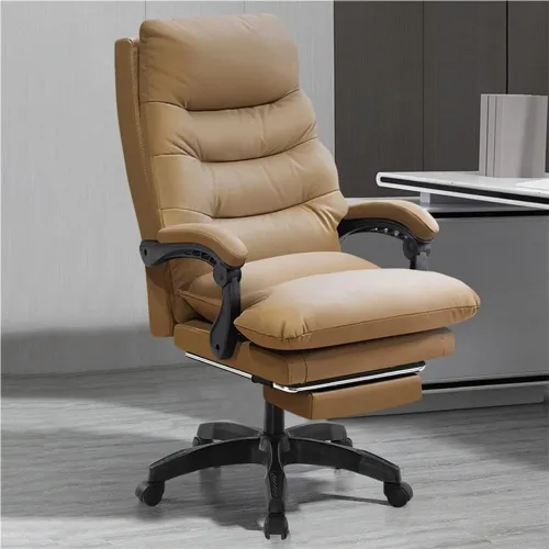 Vista 2 de Big and Tall Reclining Office Chair with Footrest Adjustable Backrest High Back PU Leather Executive Desk Chair with Lumbar Support(/Khaki)