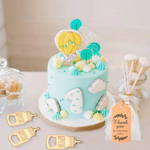 Vista 7 de 24 piezas de regalos de baby shower para invitados, diseño Poppin, abrebiberones, regalos de devolución o recuerdos con etiquetas de regalo y bolsas