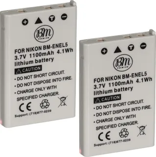 BM Premium Paquete de 2 baterías EN-EL5 para cámara digital Nikon Coolpix P80, P90, P100, P500, P510, P520, P530