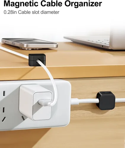 Vista 5 de Paquete de 16 organizadores de cables, clips magnéticos para debajo del escritorio, soporte de cables adhesivo fuerte, organizador de cables