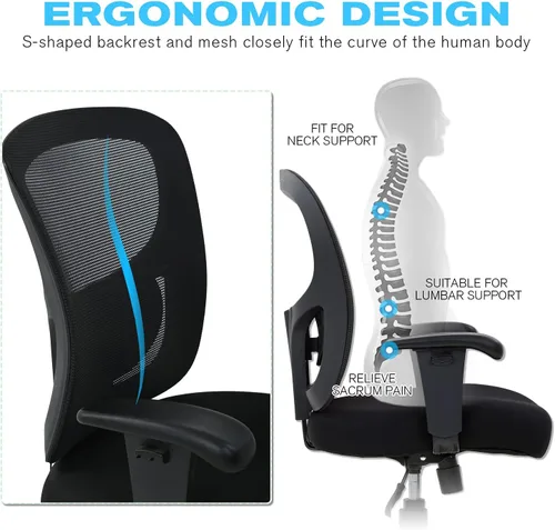 Vista 6 de HCY Silla de oficina grande y alta, silla de escritorio, 400 libras, silla de malla para computadora para personas pesadas, silla de escritorio