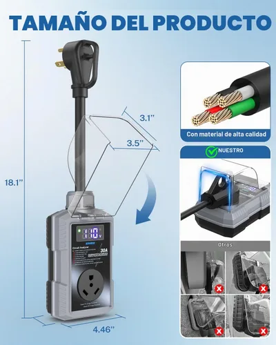 Vista 6 de Kohree Protector contra sobretensiones RV de 30 amperios con protección de alto y bajo voltaje, 10000 julios, 30 amperios, protector