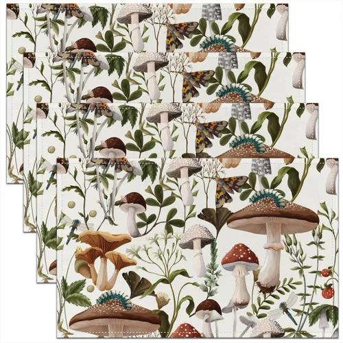 Vista 26 de Juego de 4 manteles individuales con diseño de hongos salvajes, acuarela, plantas naturales, decoración de plantas, para niños, adolescentes