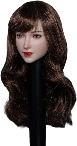 Vista 9 de Esculpa de cabeza femenina a escala 1/6, cabeza de cabello plantado de niña asiática tallada para figura de acción de 12 pulgadas (pelo liso negro)
