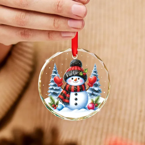 Vista 5 de Adorno de cristal de Navidad personalizado con nombre, muñeco de nieve personalizado para árbol de Navidad 2025, nuevo adorno de Navidad para bebé