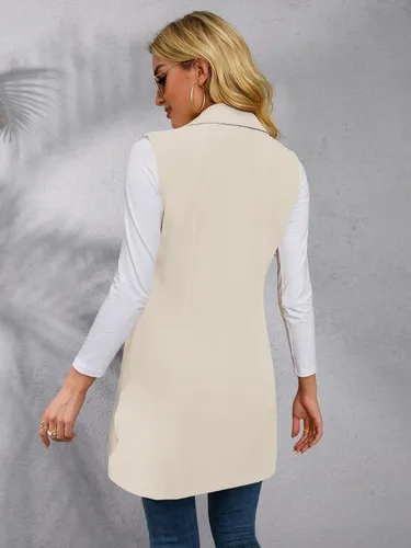 Vista 2 de Verdusa Chaqueta tipo blazer sin mangas con cuello de solapa y frente abierto para mujer