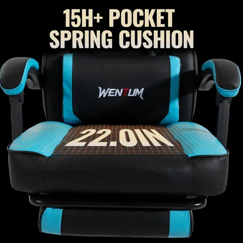 Vista 7 de Ergonomic Gaming Chair,Massage & Footrest,350lb Capacity,Breathable PU,Blue Multi-Function Desk Chair 2-Point Vibration Lumbar Support Height