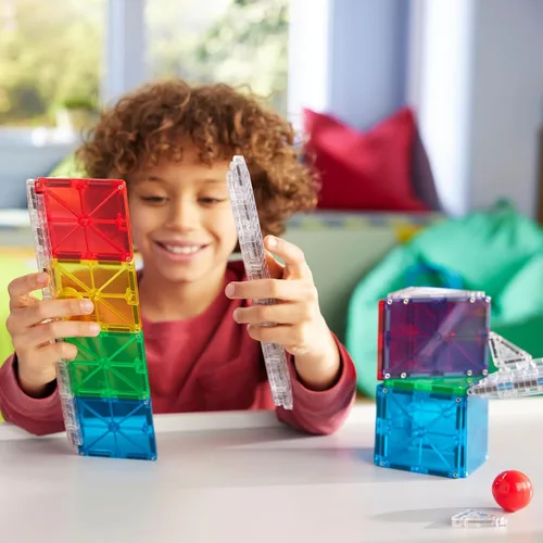 Vista 3 de MAGNA-TILES Rail Racers - Juego de construcción magnética de 33 piezas, la marca original de construcción magnética