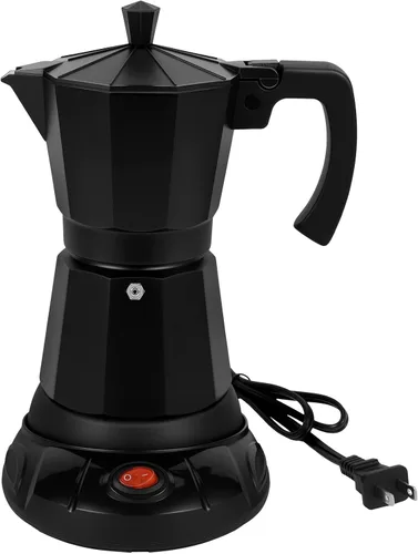 Vista 18 de Cafetera Moka Eléctrica de Aluminio Plateado, Cafetera de Espresso de 3 o 6 Tazas con Placa de Reducción de Dosis