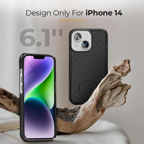 Vista 8 de MOTIVE Funda para iPhone 14, funda con clip para cinturón para Apple iPhone 14, funda protectora delgada y resistente a prueba de golpes con soporte