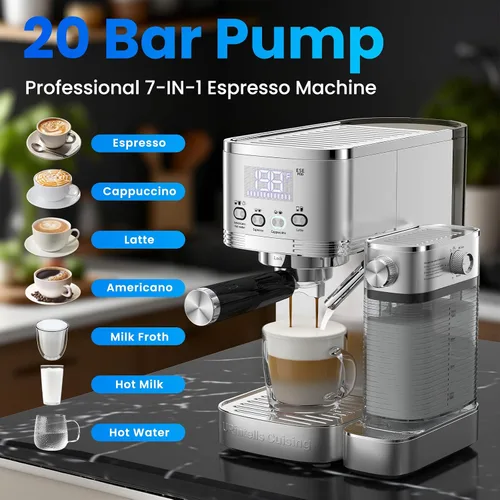 Vista 8 de URintells Cuising - Máquina de café expreso de 20 barras con espumador Cafetera con sistemas de calentamiento rápido duales de 1350 W y 1000 W