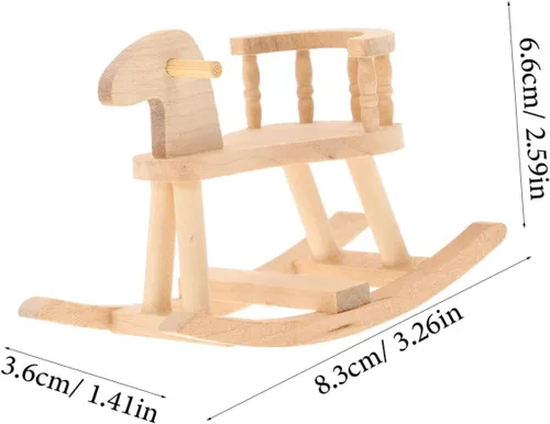 Vista 2 de ibasenice Silla mecedora en miniatura Escala 1:12 Caballo mecedor de madera Mini casa de caballo de caballo modelo casa de muñecas Accesorios