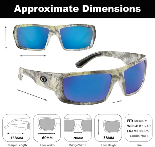 Vista 2 de Flying Fisherman Sargasso - Lentes de sol polarizados envolventes, marco de camuflaje matelente espejo azul ahumado, talla M, Marco de camuflaje