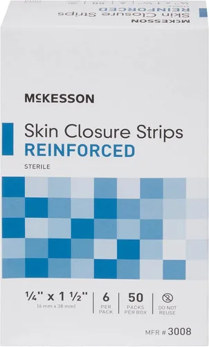 Vista 9 de McKesson Tiras adhesivas para cierre de piel, tira Steri reforzada para el cuidado de heridas, 1/4 pulgadas x 1 1/2 pulgadas, 6 por paquete, 50