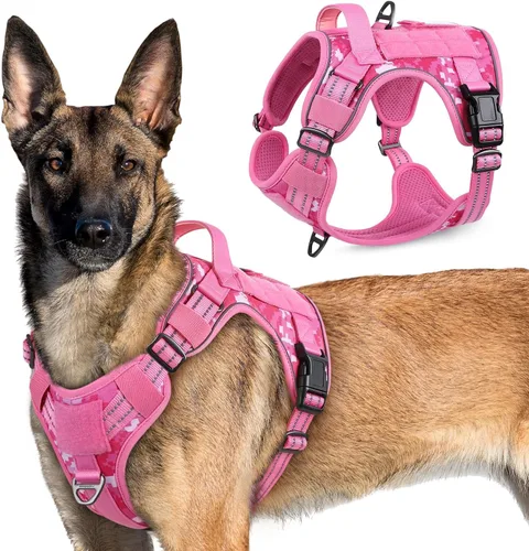 Vista 66 de rabbitgoo Arnés táctico para perros pequeños, chaleco de servicio militar sin tirones con asa y Molle, de fácil control para entrenar y caminar