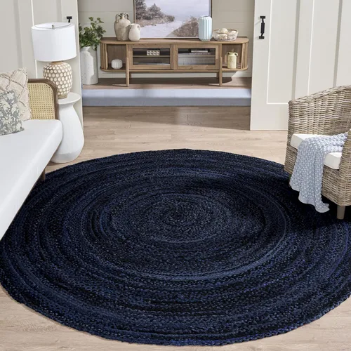 Vista 33 de SAFAVIEH Alfombra trenzada de la colección – Alfombra redonda de 3 pies, color beige con detalles rosados, algodón hecho a mano, estilo cabaña