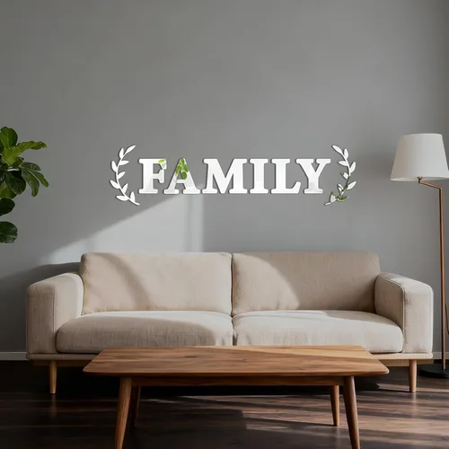 Vista 4 de Decoración de pared con espejo de letras familiares, calcomanías de espejo acrílico 3D, citas de letras familiares, decoración del hogar, letreros