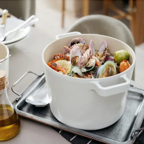Vista 5 de Fika NEOFLAM FIKA - Olla profunda para estufas e inducción, tapa de vidrio con perilla de madera, fabricada en Corea